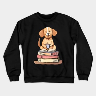 Cute Watercolor Books and Coffee and Dogs Crewneck Sweatshirt